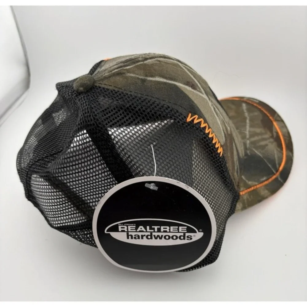 CAT Caterpillar Realtree Hardwoods Camo Trucker Hat Mesh Back Orange 4448801 NWT